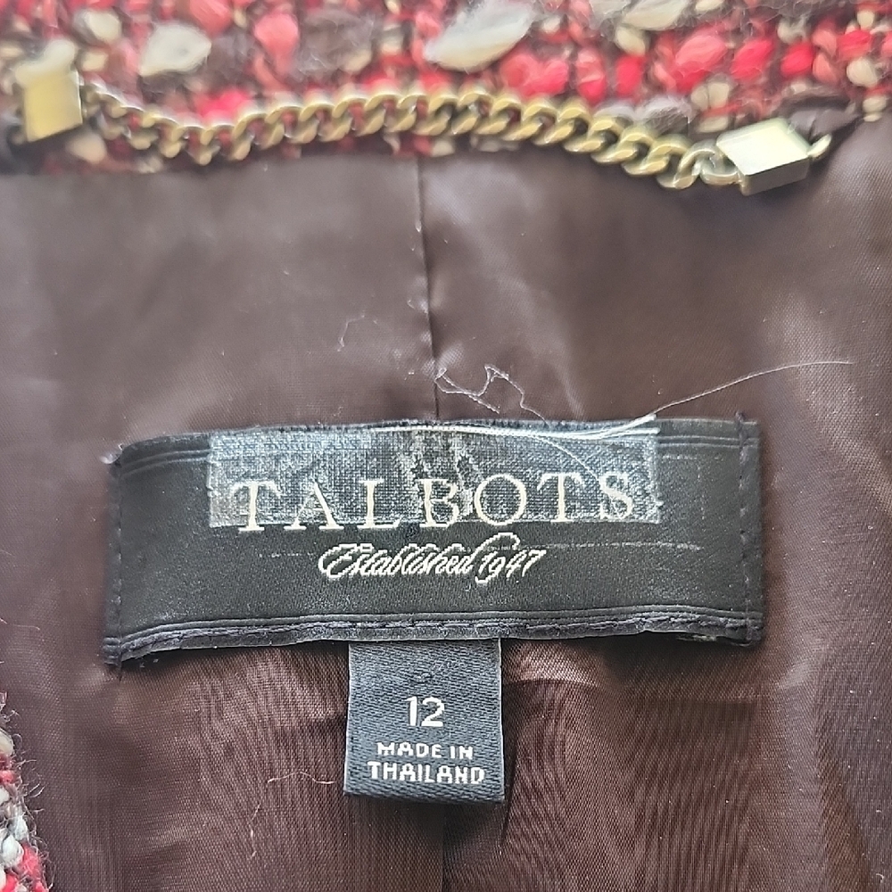 Talbots Red and Black Wool Blend Tweed Jacket 12 - Picture 7 of 9